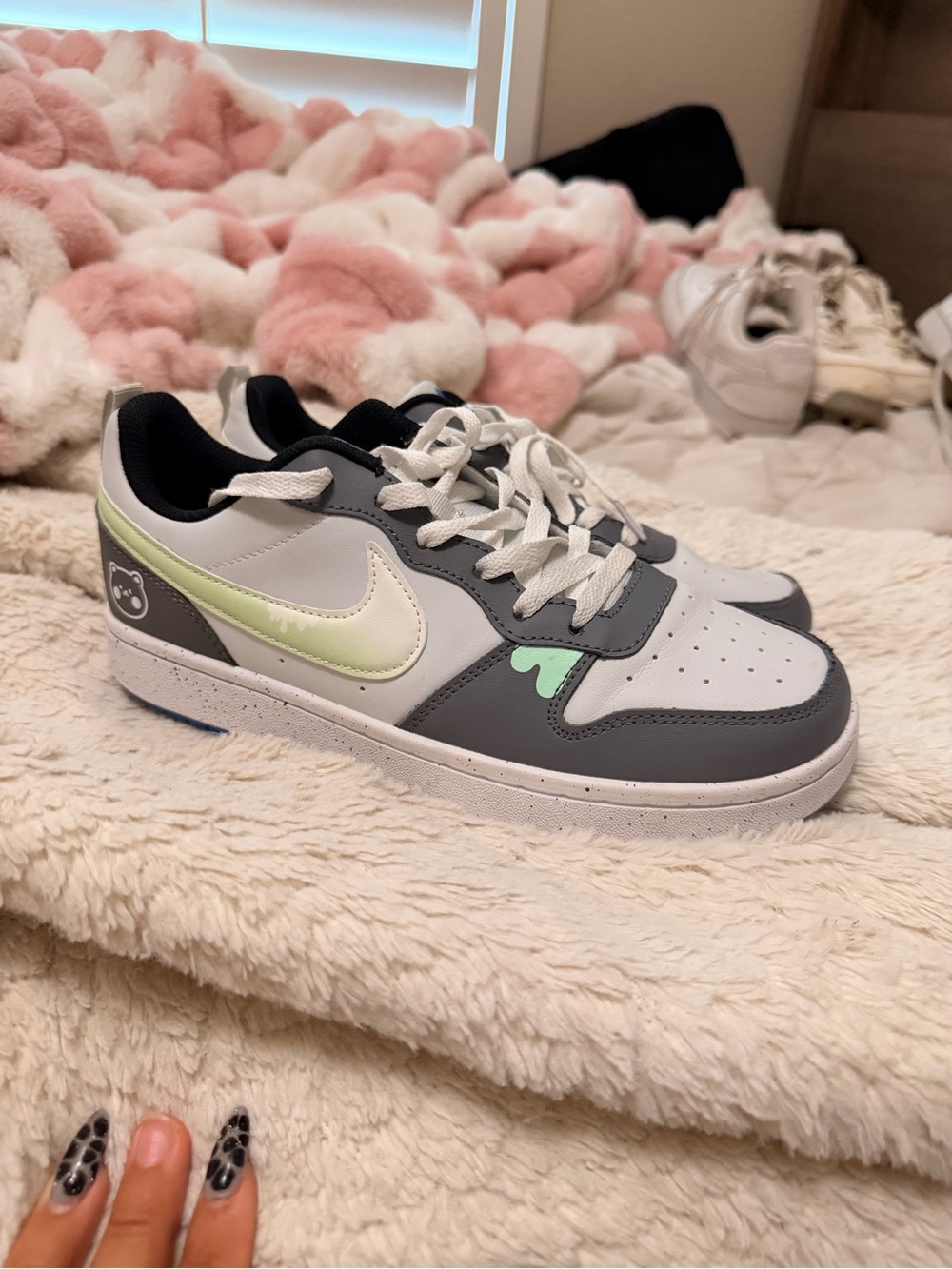 Nike Kids Gray & White Sneakers with Mint Accent